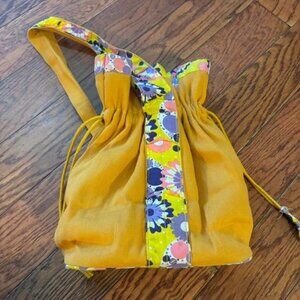 Yellow and purple canvas drawstring bucket bag 12inch Light Weight Cotton